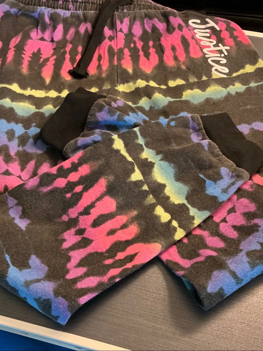 Justice Black Tie-Dye Joggers with Pink, Purple & Green